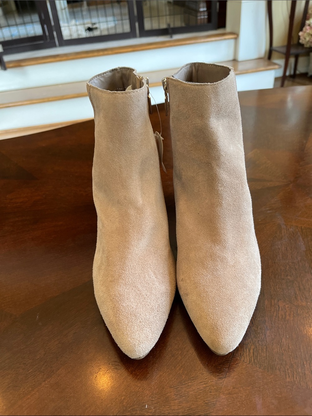 Blondo Taupe Suede Pointed Toe Ankle Boots